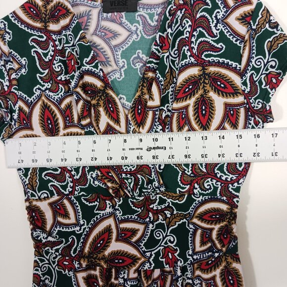 Verse, Size Medium, Print Knit Short Sleeve Dress, Stretch, V Neck, Go Anywhere - Picture 11 of 16